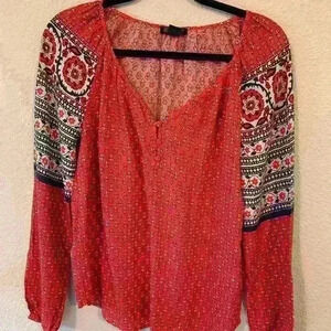 Lucky Brand red peasant top sz S Western cowgirlcore rodeo boho festival concert